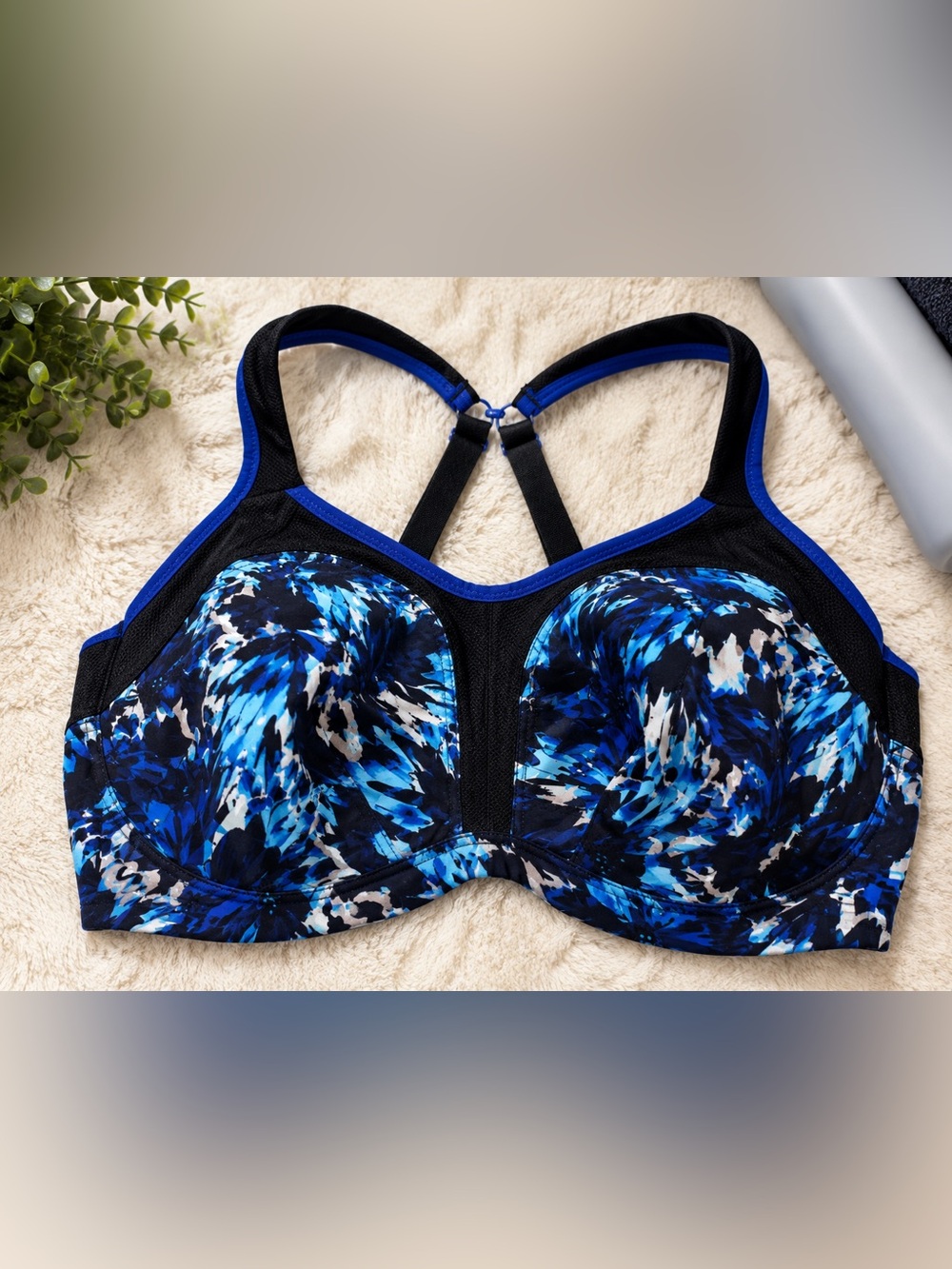 Sculptresse Sports Bra UK 38G US 38G Blue Floral High Impact Underwire Racerback